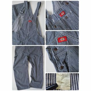 【Dickies】90s ヒッコリー デニム ルーズ オーバーオール 青 W36