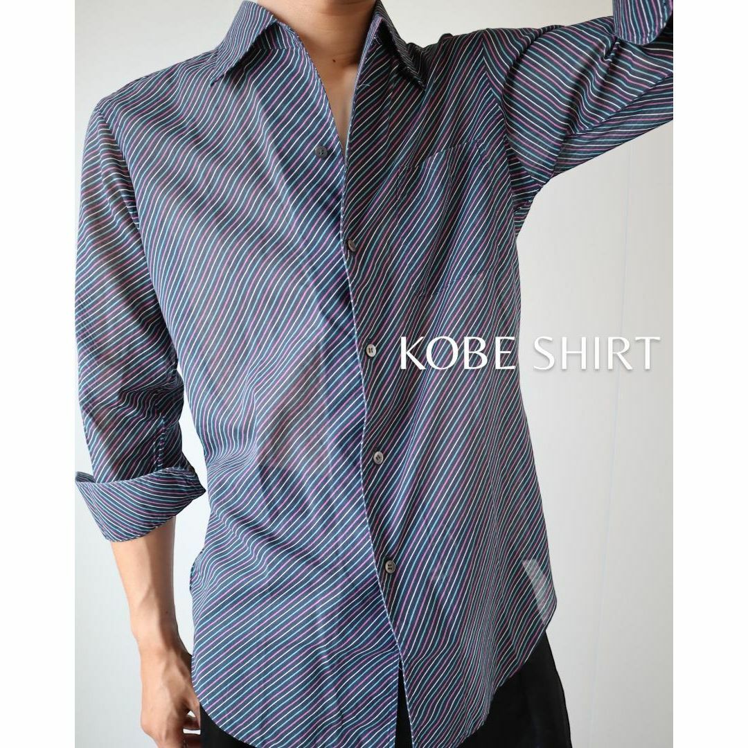 【KOBE SHIRT】ミックス ストライプ シアー スキッパー 9分袖シャツ