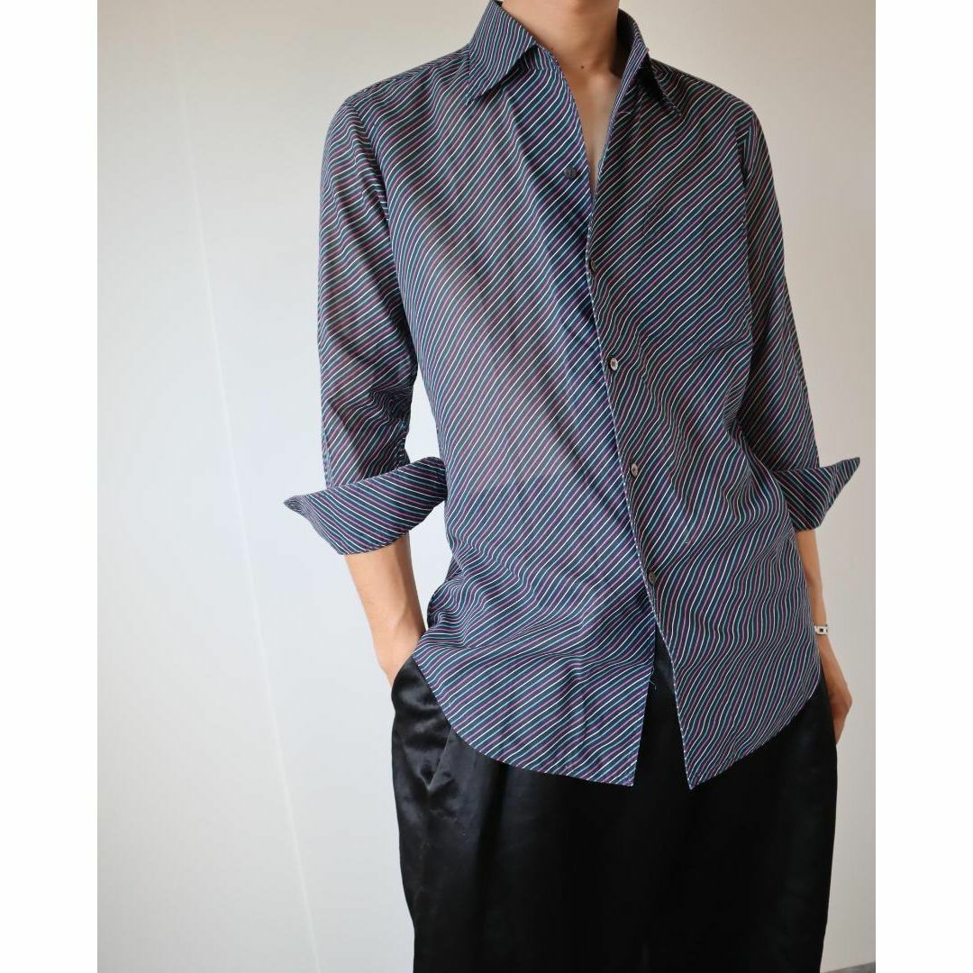 ART VINTAGE(アートヴィンテージ)の【KOBE SHIRT】ミックス ストライプ シアー スキッパー 9分袖シャツ メンズのトップス(シャツ)の商品写真