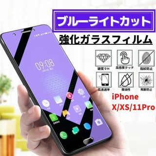 iPhone X/XS/11Pro ブルーライトカット 強化ガラス フィルム(保護フィルム)