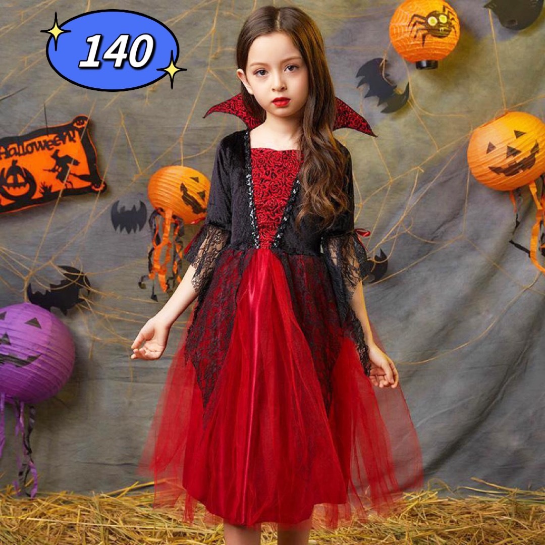 新品ハロウィン 仮装 子供 魔女 コスプレ衣装 女の子 キッズコスチューム140 キッズ/ベビー/マタニティのキッズ服女の子用(90cm~)(ワンピース)の商品写真