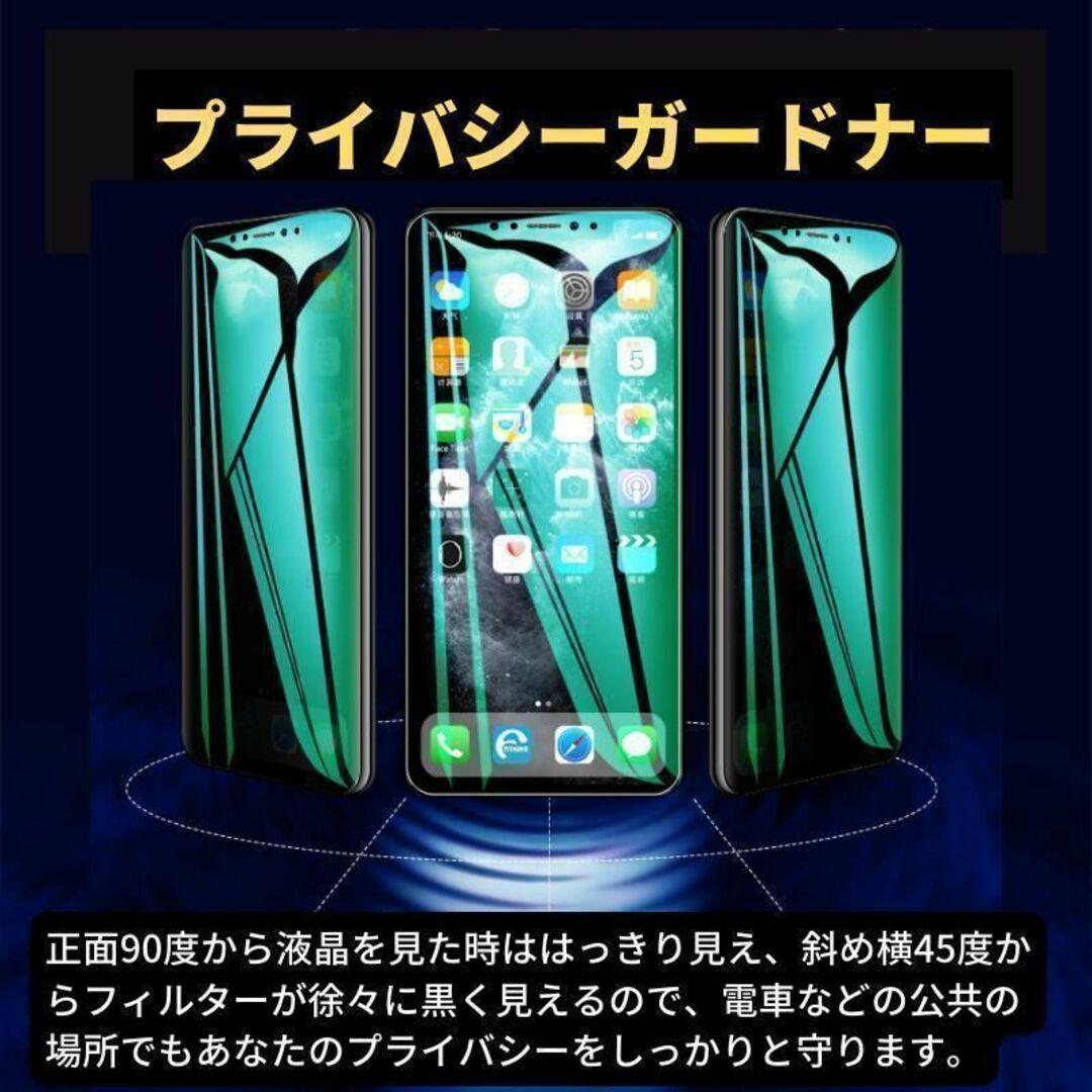 iPhone 12ProMax 覗き見防止 ブルーライトカット グリーンガラス スマホ/家電/カメラのスマホアクセサリー(保護フィルム)の商品写真