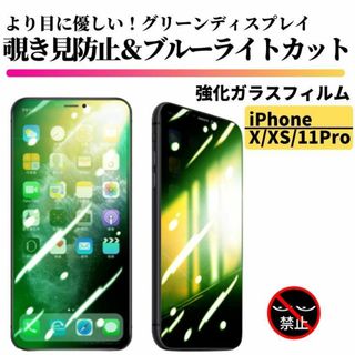 iPhone X/XS/11Pro 覗き見防止 ブルーライトカット グリーン(保護フィルム)