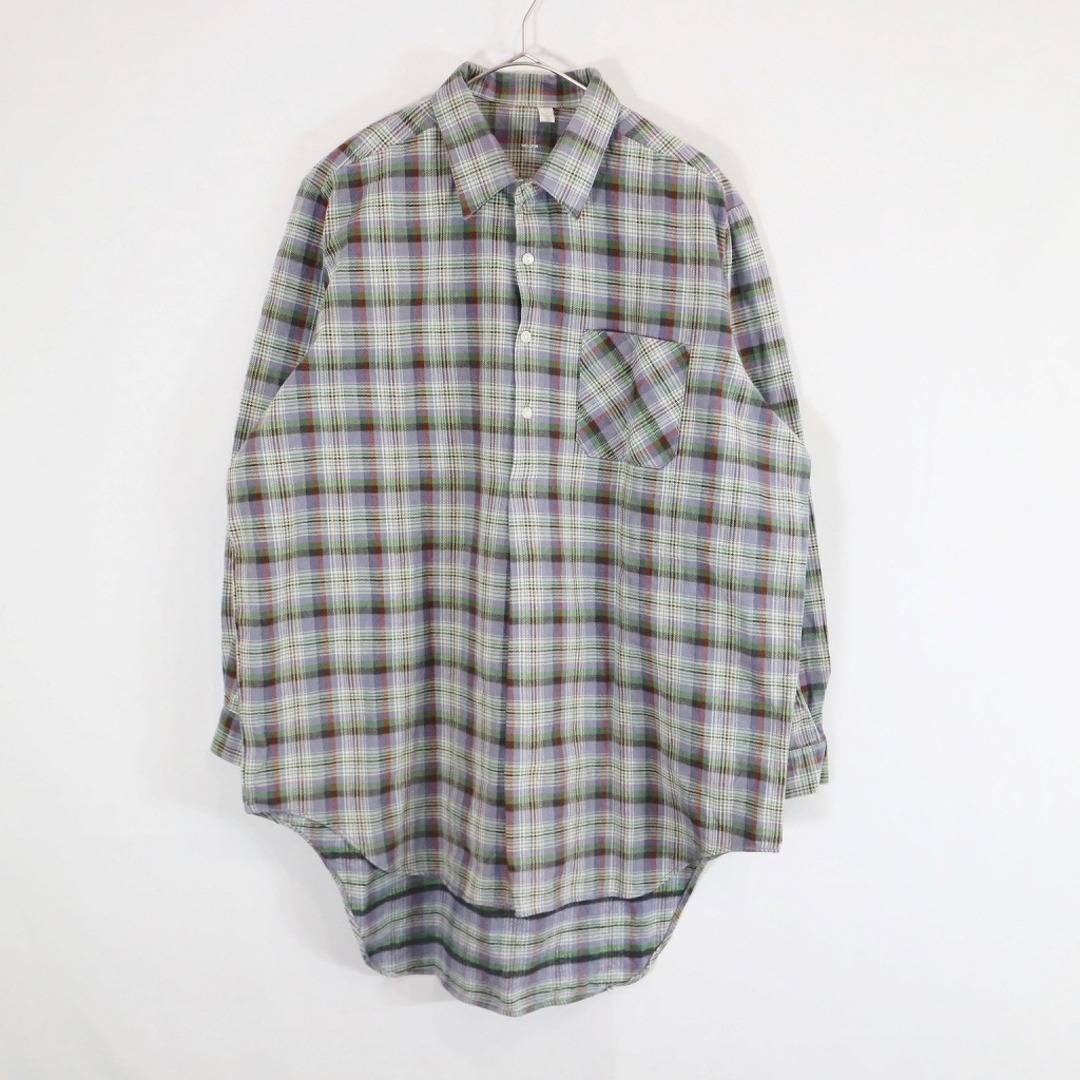 SALE/ フランス製  グランパシャツ 長袖シャツ ユーロ チェック パープル (メンズ 43.44)   N8488