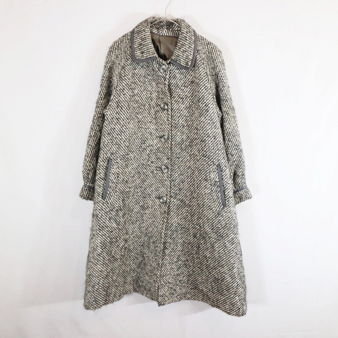 フランス製 Uzès-Coats Aライン ロングコート 防寒 ヴィンテージ ツイード 総裏地 グレー (レディース 42)   N8536