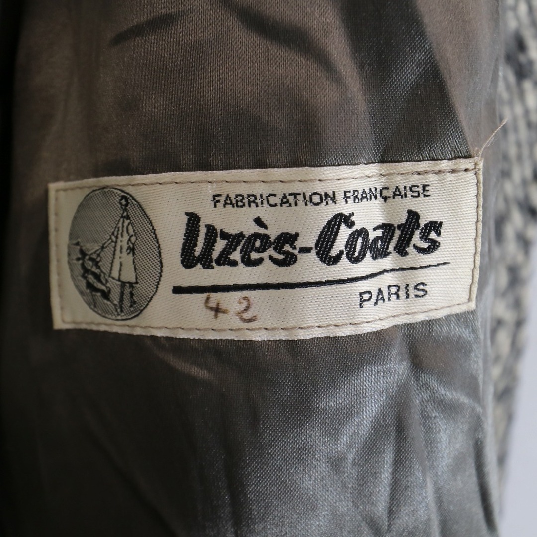 フランス製 Uzès-Coats Aライン ロングコート 防寒 ヴィンテージ ツイード 総裏地 グレー (レディース 42)   N8536