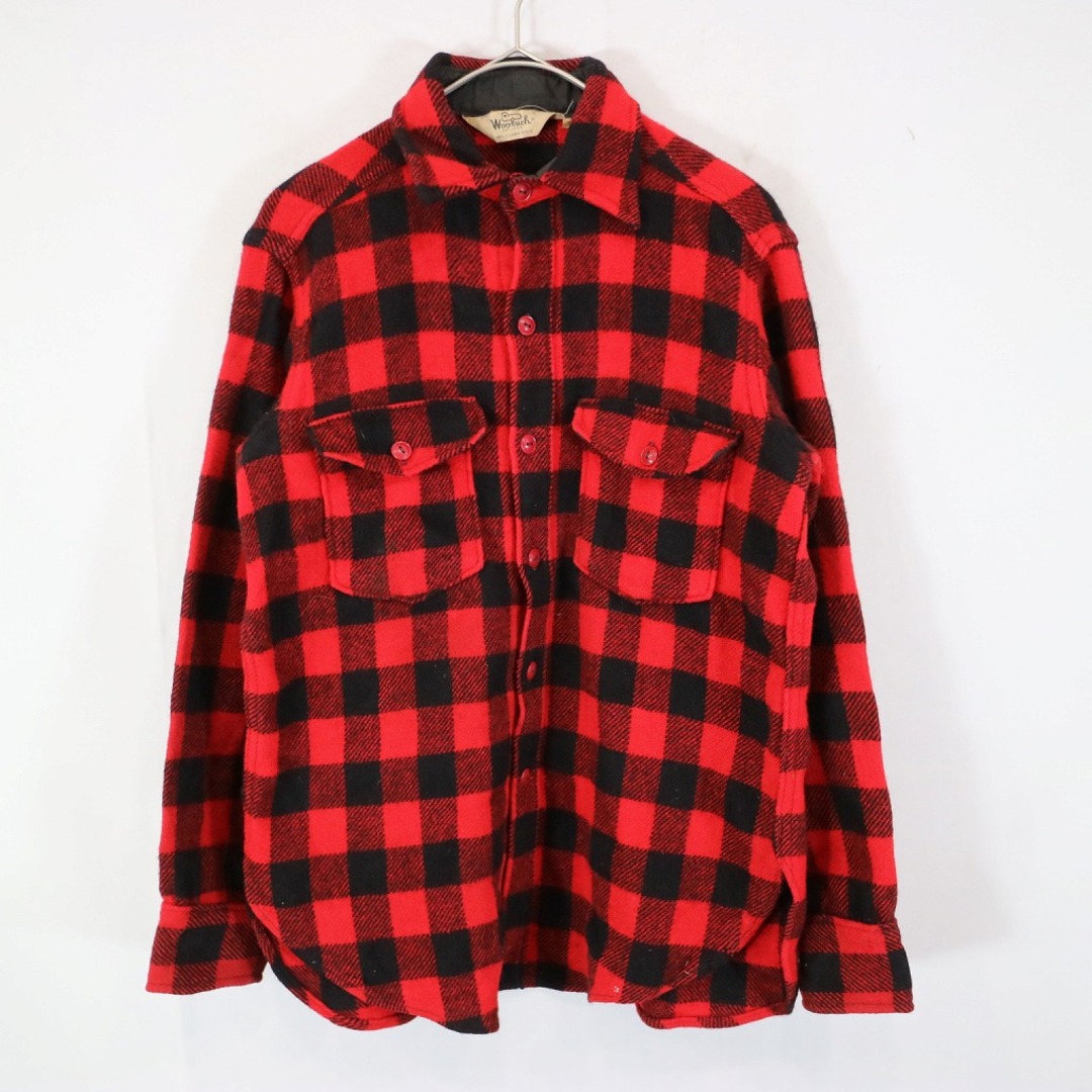 80年代 WOOLRICH ウールリッチ シャモア 長袖シャツ ダブルポケット バッファローチェック レッド (メンズ M)   N8555