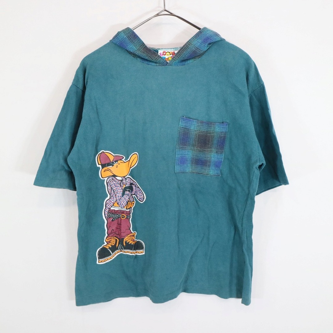 SALE/ 90年代 USA製 Loony Tunes ルーニーチューンズ フード付き  半袖Ｔシャツ アメカジ ダフィーダック グリーン (メンズ L)   N8680