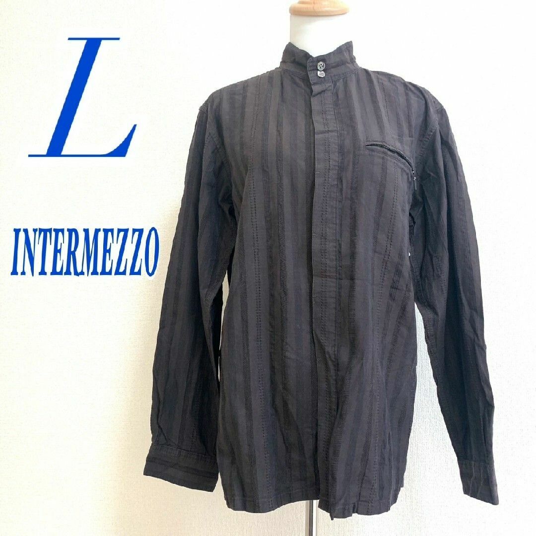 INTERMEZZO(インターメッツォ)のINTERMEZZO インターメッツォ　長袖シャツ　メンズ　総柄　春秋　ブラウン メンズのトップス(シャツ)の商品写真