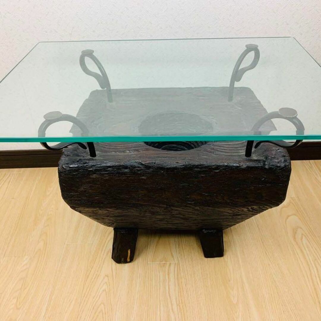 Kaja　カジャ 古木　ガラス　ローテーブル　無垢材　センターテーブル499766