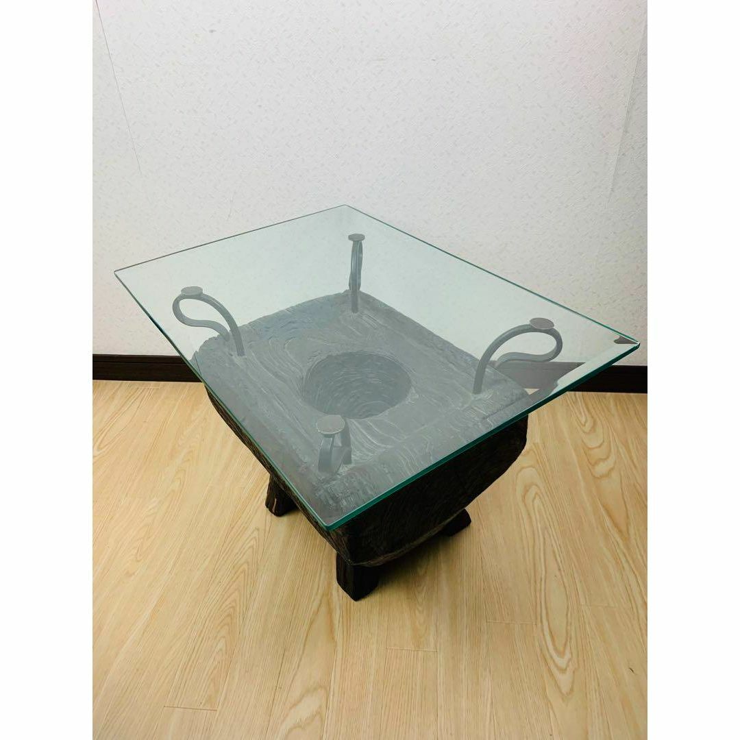 Kaja　カジャ 古木　ガラス　ローテーブル　無垢材　センターテーブル17cm窪みの深さ
