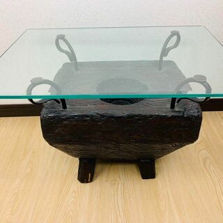 Kaja　カジャ 古木　ガラス　ローテーブル　無垢材　センターテーブル(ローテーブル)