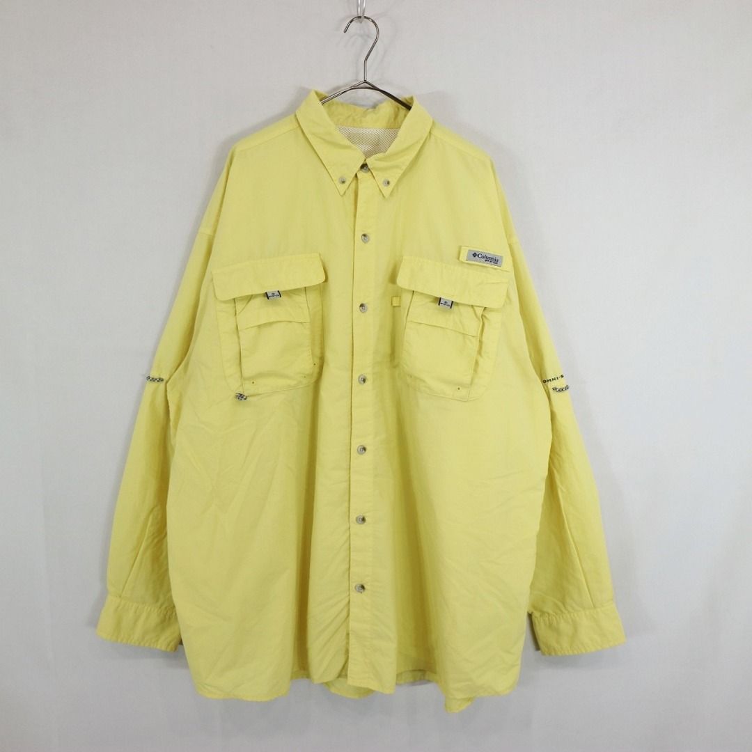 SALE/ Columbia コロンビア PFG OMNI-SHADE ナイロンシャツ 長袖 アウトドア キャンプ イエロー (メンズ XL相当)   N8790