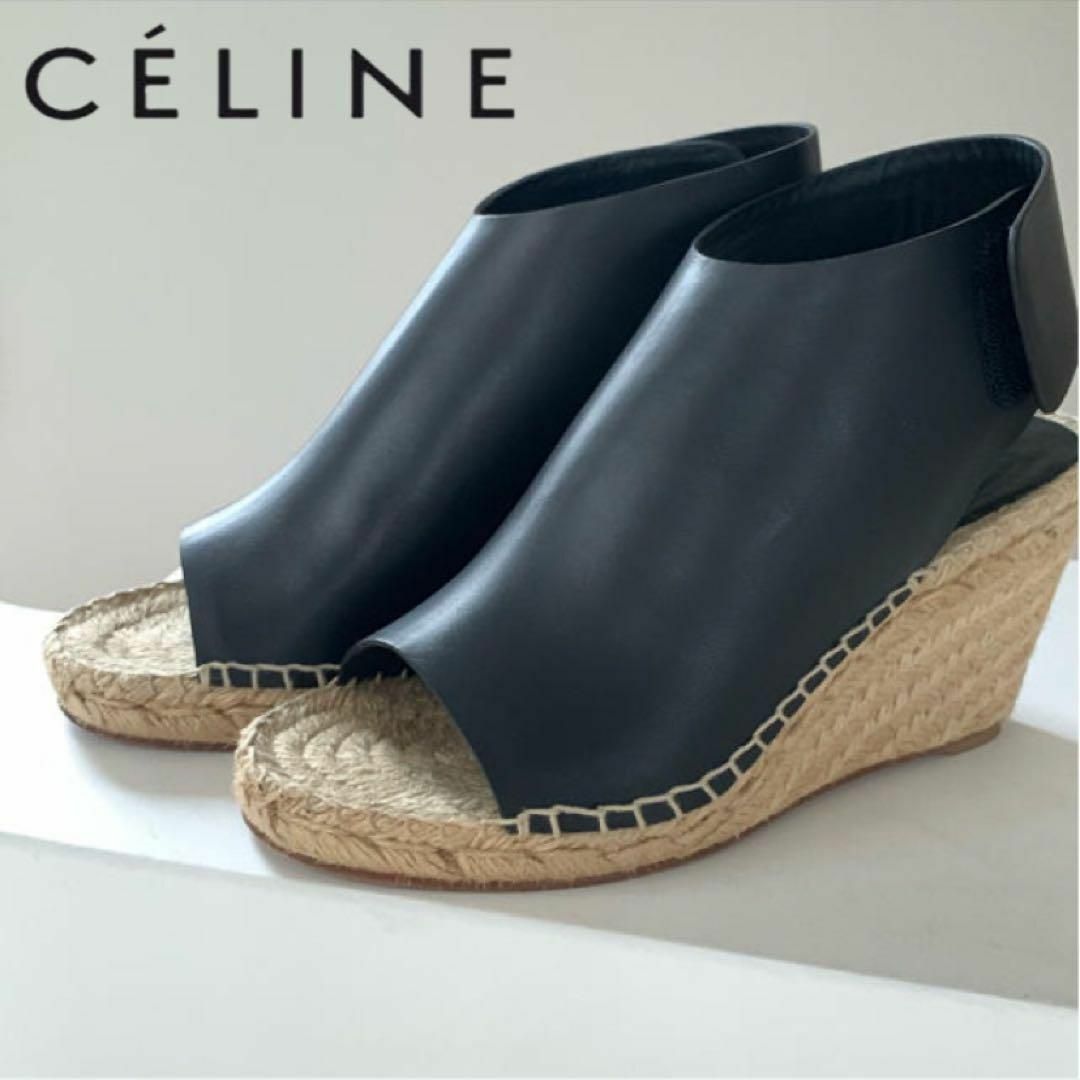 celine - CELINE エスパドリーユ オープントゥ ウェッジ サンダルの ...