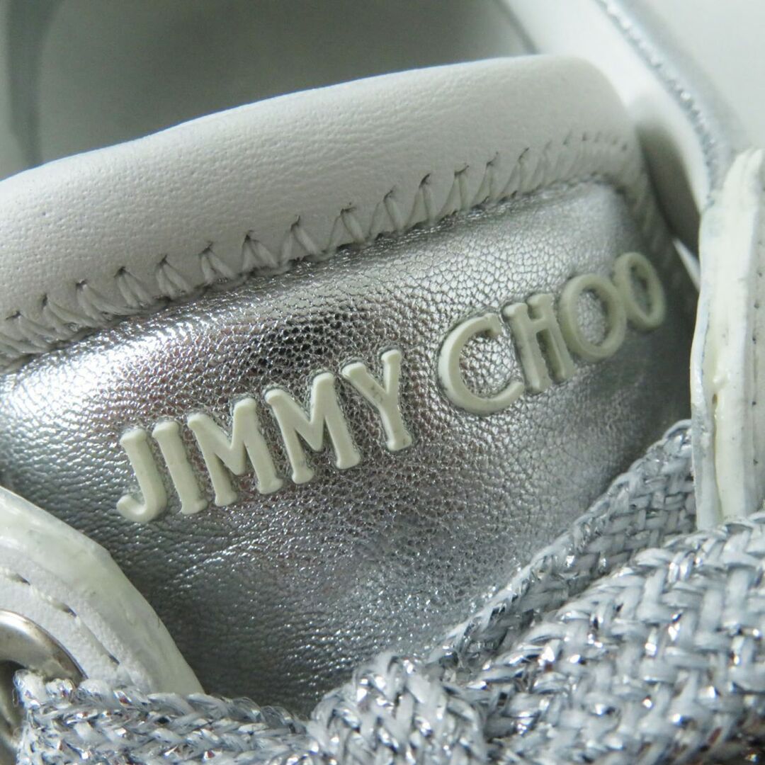 極美品◎イタリア製 JIMMY CHOO ジミーチュウ DIAMOND ダイヤモンド レディース レザー スニーカー シルバー×ホワイト×ライトグリーン 36