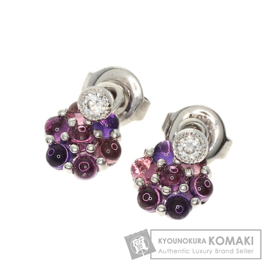 MIKIMOTO フラワーモチーフ アメジスト ダイヤモンド ピアス K18WG レディース