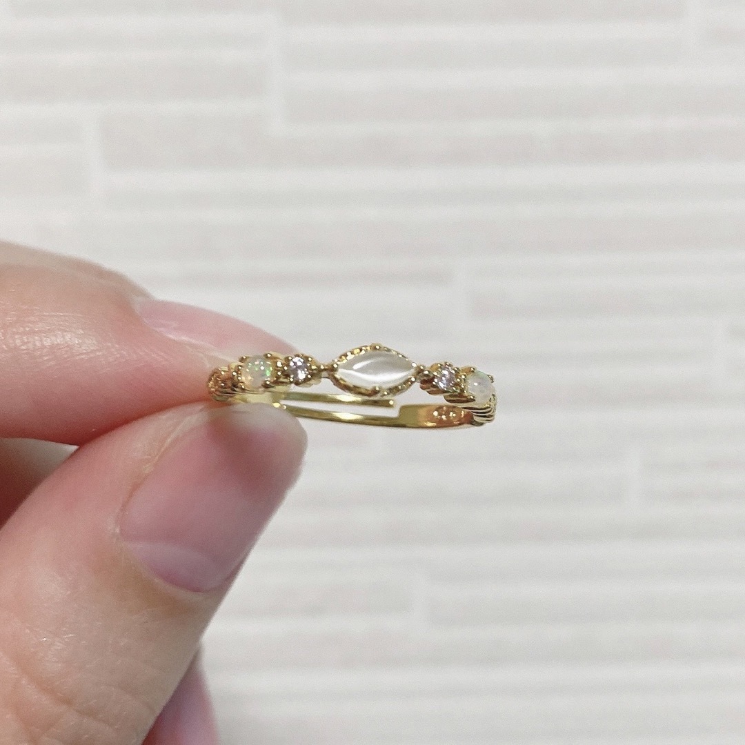 セール❣️【925刻印】模造キャッツアイ オパール CZダイヤ ゴールド
