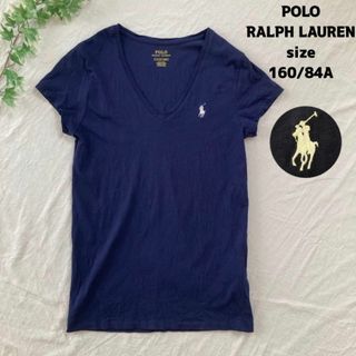 ポロラルフローレン(POLO RALPH LAUREN)のポロ ラルフローレン 刺繍ロゴTシャツ シンプル Vネック ネイビー M(Tシャツ(半袖/袖なし))