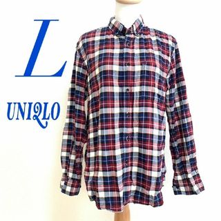 ユニクロ(UNIQLO)のUNIQLO ユニクロ　長袖シャツ　チェック　カジュアル　メンズ　レッド　ブルー(シャツ)