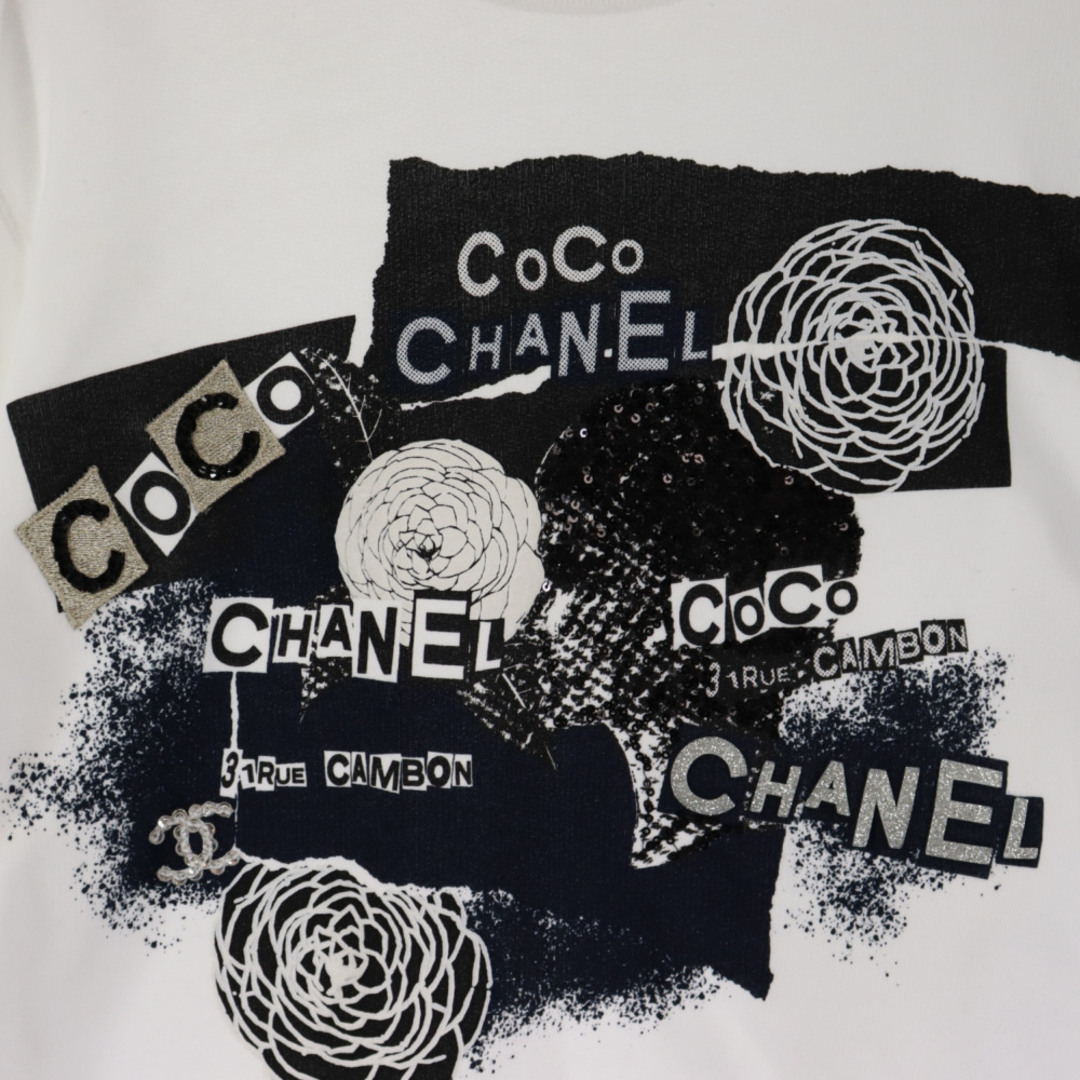 CHANEL シャネル 20P ビジュー プリント クルーネックスウェットトレーナー P63298K48933 ホワイト