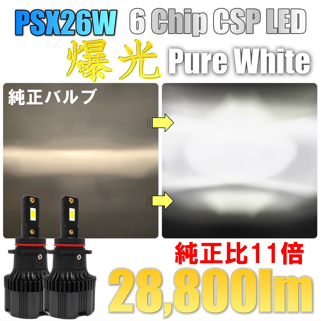 爆光 28800lm ピュアホワイト CSP LED フォグランプ PSX26W