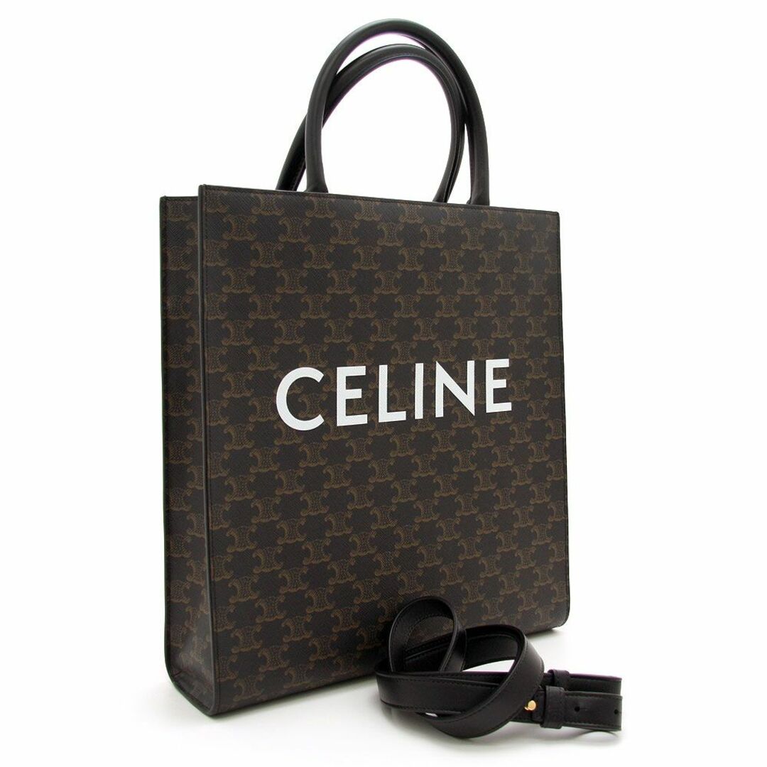 美品 セリーヌ トートバッグ TRIOMPHE トリオンフ ミディアム バーティカル カバ 194432 ブラック CELINE ブランドバッグ 2way バック A4対応