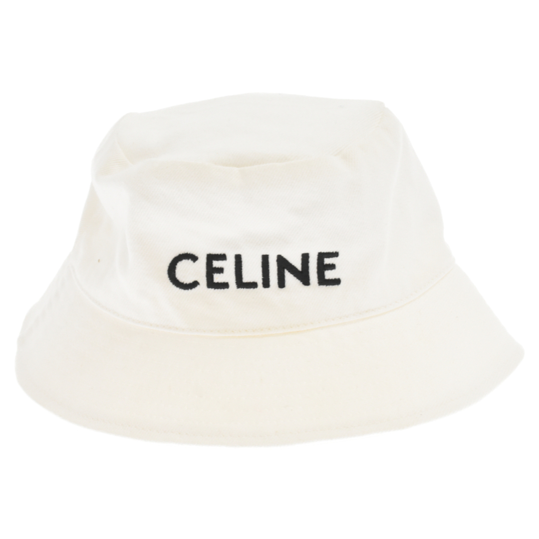 CELINE セリーヌ ロゴ刺繍バケットハット ホワイト