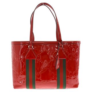 グッチ(Gucci)のGUCCI グッチ 22AW×PALACE Embossed GG Jumbo Patent Leather Tote Bag エンボス GGジャンボ パテントレザー トートバッグ レッド 723736(トートバッグ)