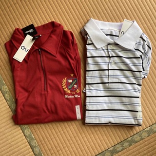 ジーユー(GU)のGU メンズ メンズ L ボーダーポロシャツ と スウェT ハーフジップのセット(ポロシャツ)