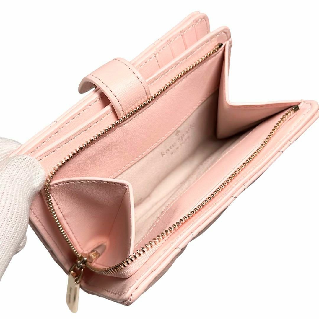 ケイトスペード コンパクト 二つ折り財布 ロゴ金具 キルティング ピンク 新品