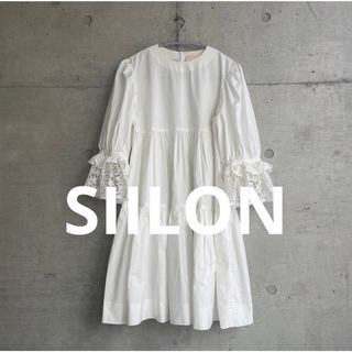 SIILON 袖レース コットン ギャザーワンピース