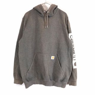 カーハート(carhartt)のSALE/ Carhartt カーハート 袖ロゴプリント パーカー ワンポイントロゴ グレー (メンズ M) 中古 古着 N9158(パーカー)