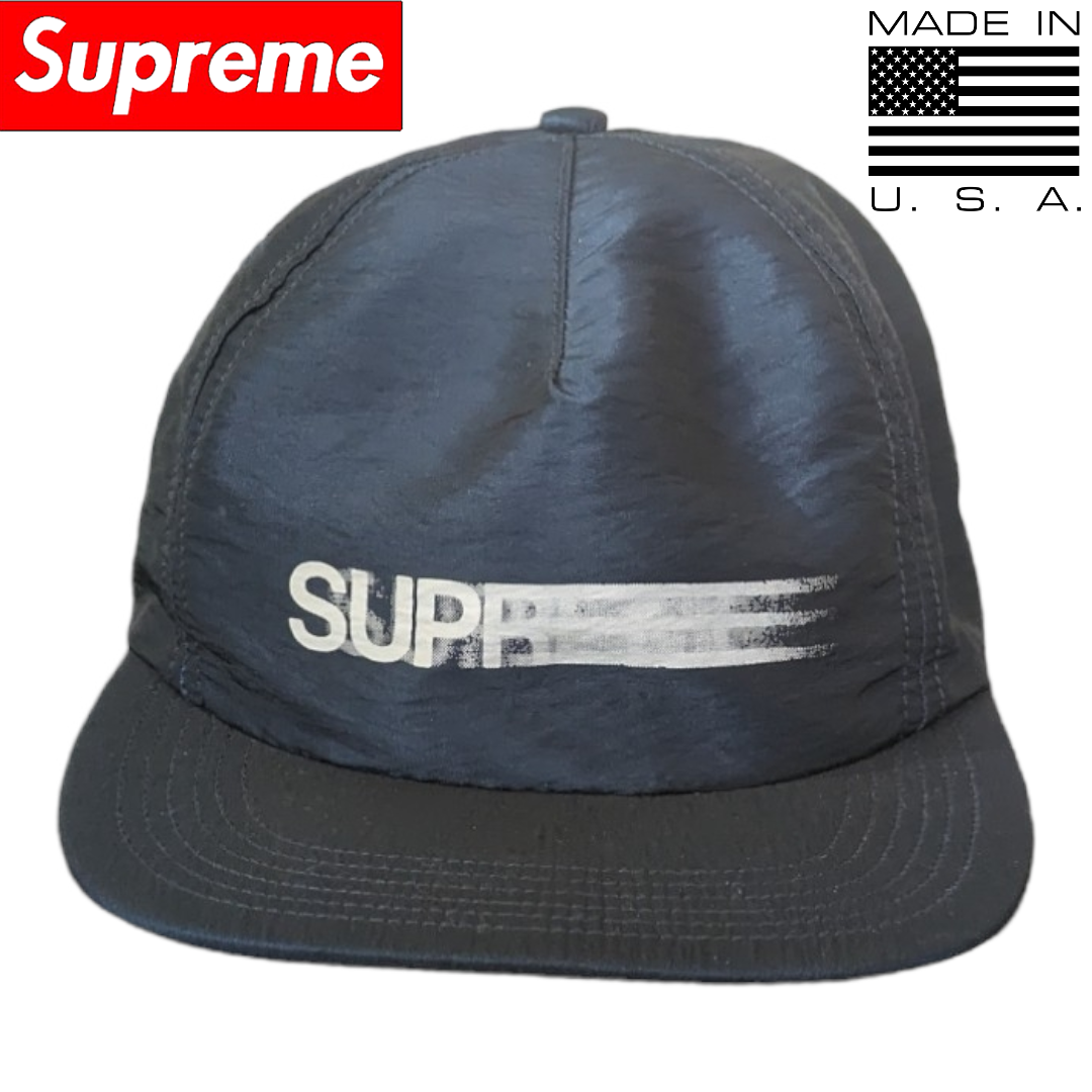 SUPREME USA製 グリーンブルー モーションロゴ ナイロン キャップ