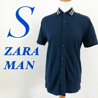 ZARA - ZARA ザラ 半袖ポロシャツ きれいめ ネイビー オフィスカジュアル