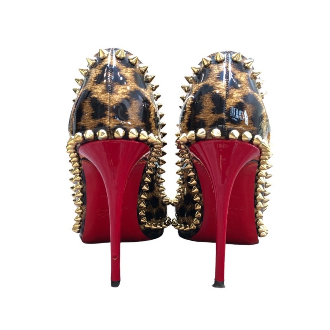 クリスチャン・ルブタン Christian louboutin スパイクスタッズレオパード柄パンプス レオパード×レッド エナメル レディース ドレスシューズ