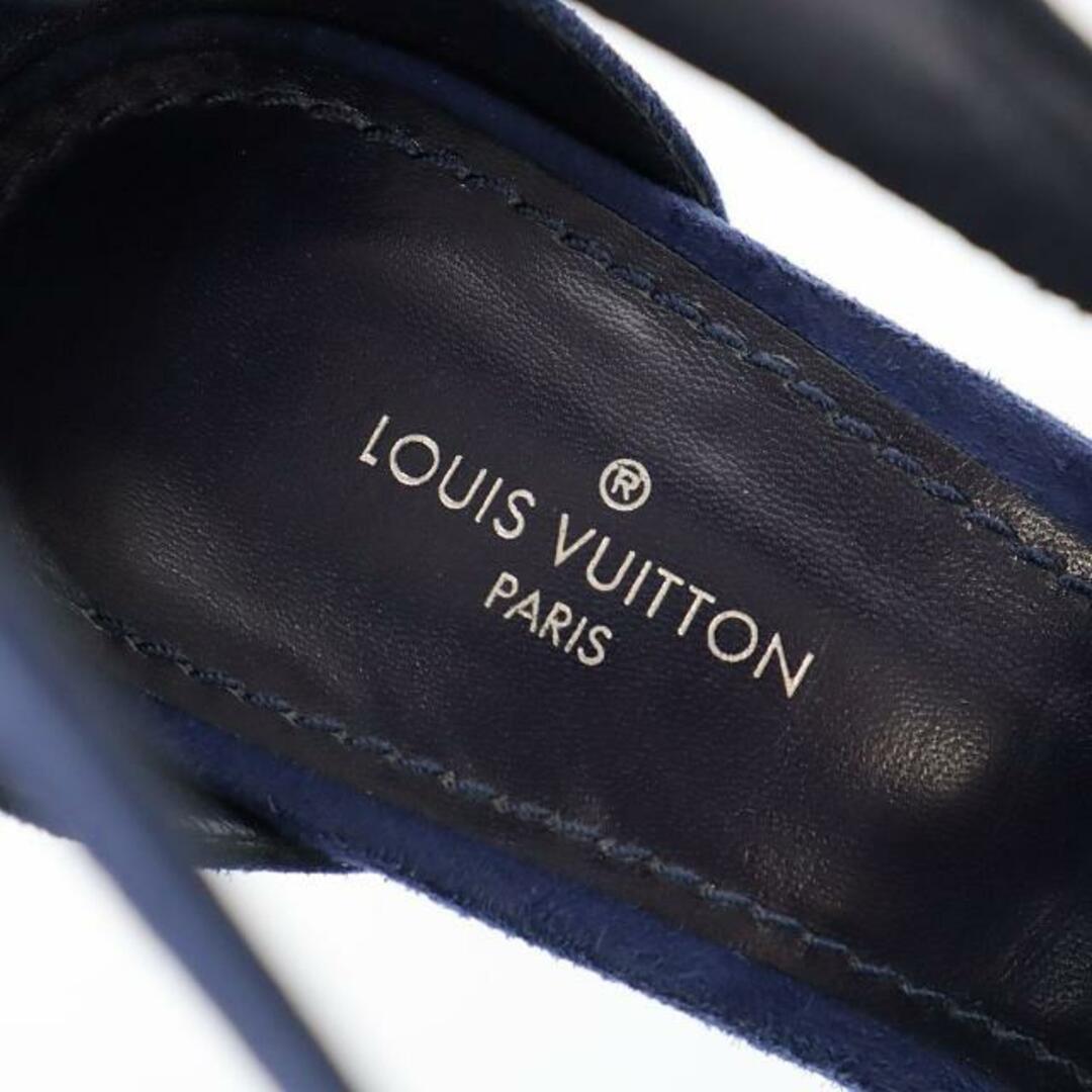 ルイヴィトン サンダル サイズ37 1/2 日本サイズ約24cm スエード ネイビー シルバー金具 LOUIS VUITTON | ブランド 靴 ウェッジソール ヒール レディース 青 女性ファッション ABランク