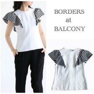 ボーダーズアットバルコニー(BORDERS at BALCONY)の美品★ボーダーズ　コットンフリルトップス　36(シャツ/ブラウス(半袖/袖なし))