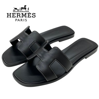 エルメス(Hermes)のエルメス HERMES オラン サンダル 靴 シューズ レザー ブラック 黒 未使用 フラットサンダル(サンダル)