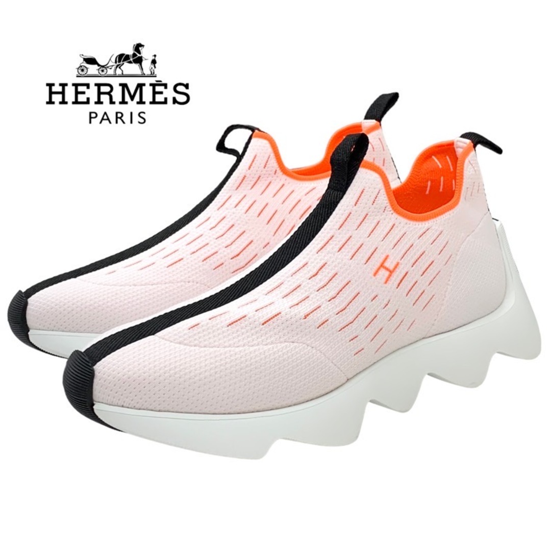 エルメス HERMES エクレール スニーカー 靴 シューズ ニット ホワイト ブラック オレンジ 未使用 ソックススニーカー Hロゴ