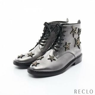 コーチ(COACH)のWatts Bootie ブーツ レザー シルバー ブラック スター ラインストーン(ブーツ)