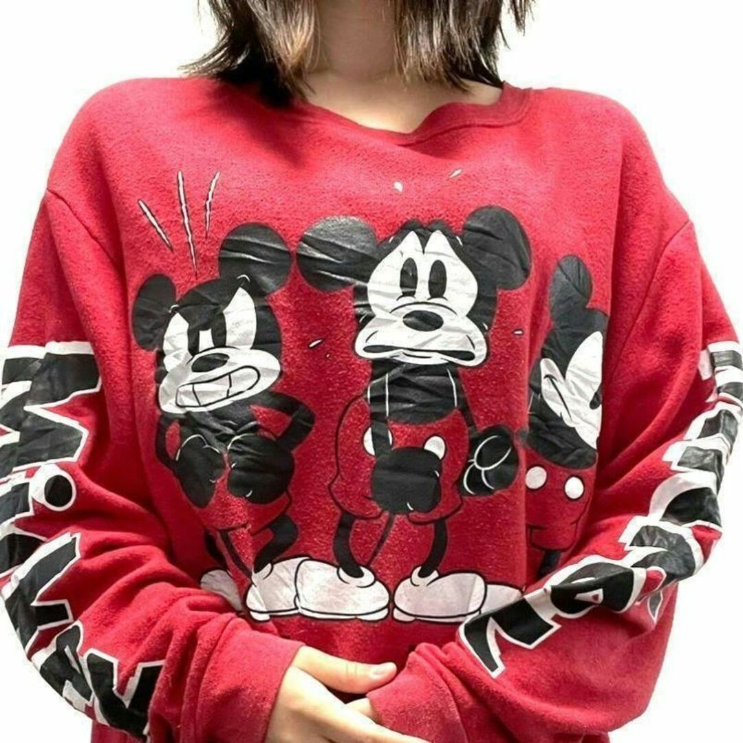 Disney - ディズニー ミッキーマウス スウェット トレーナー レッド 赤 古着の通販 by aki's shop｜ディズニーならラクマ