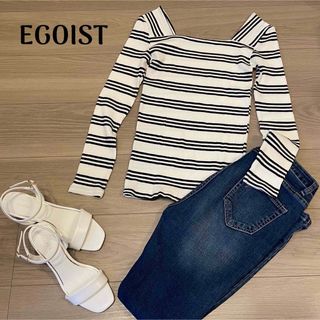 エゴイスト(EGOIST)のEGOIST ボーダー長袖リブカットソー  S〜M相当(カットソー(長袖/七分))