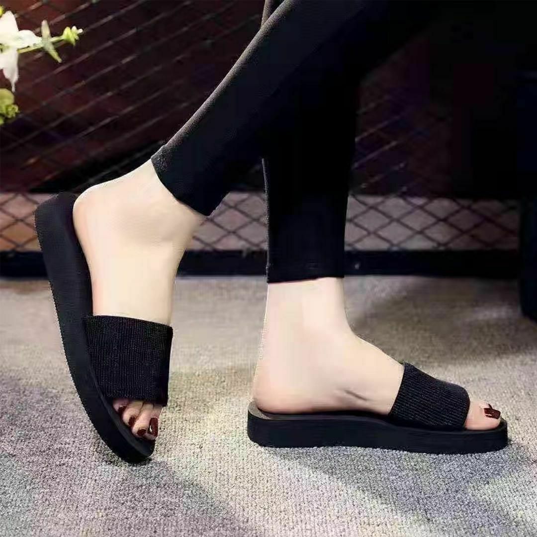24cm サンダル レディース 厚底 黒 フラット 厚底サンダル ブラック 韓国 レディースの靴/シューズ(サンダル)の商品写真