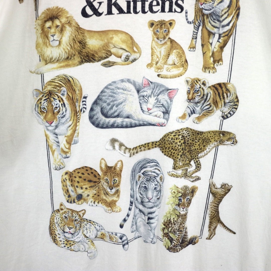 オールド　アニマル　ネコ　トラ　ライオン　ネコ科　総柄　Tシャツ　XL 大きめ