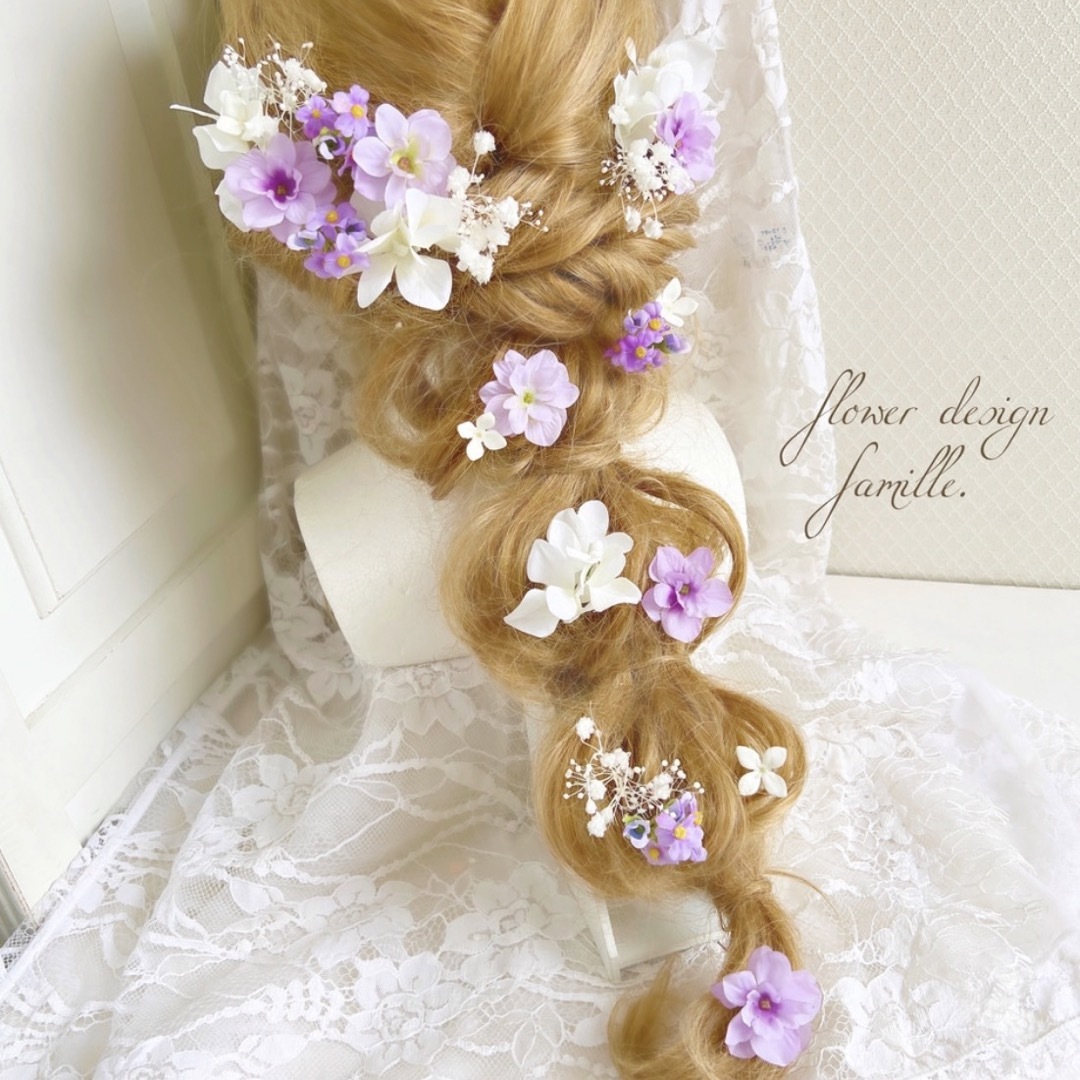 パープル八重咲きあじさいのヘッドドレス ハンドメイドのウェディング(ヘッドドレス/ドレス)の商品写真