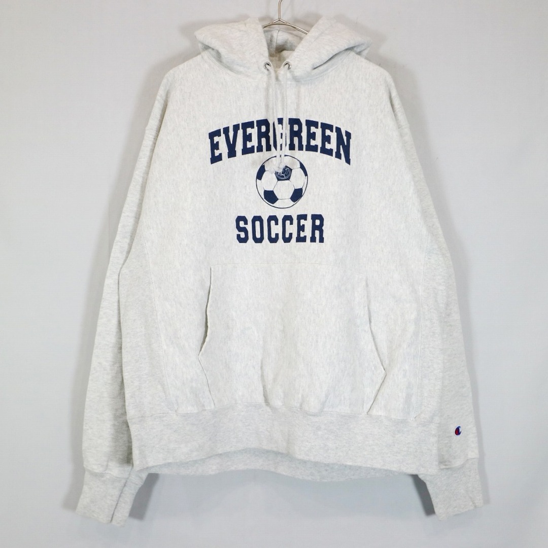 SALE/ Champion チャンピオン リバースウィーブ EVERGREEN SOCCER パーカー アメカジ 3連プリント グレー (メンズ L)   N9876