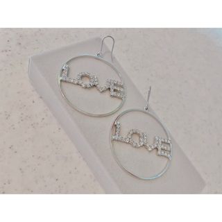 LOVE フープ 定番  シルバー ダイヤ ピアス トレンド  オルチャン 韓国(ピアス)