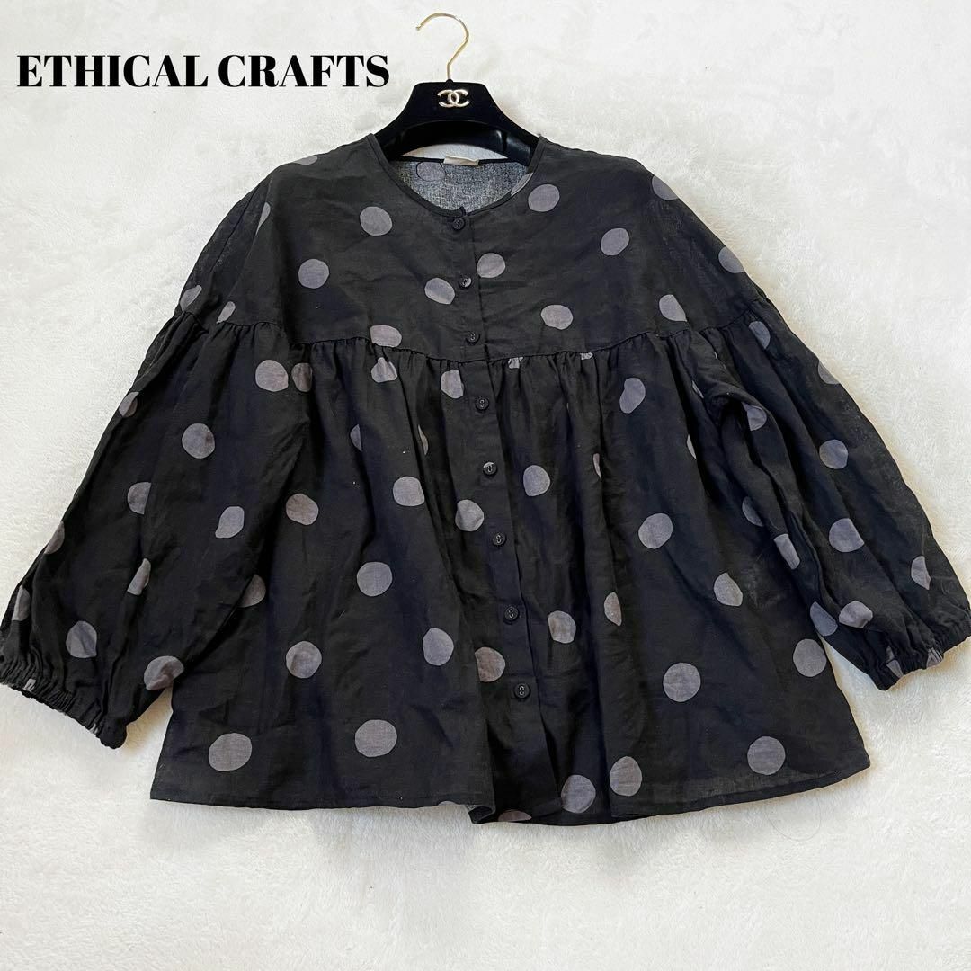 ethical crafts エシカルクラフト　SM2 ドットブラウス　黒　水玉シャツ/ブラウス(長袖/七分)