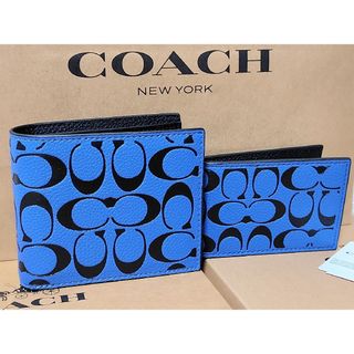 COACH コーチ 二つ折り財布 ドット.ネイビー 紺 メンズ 新品 067 折り