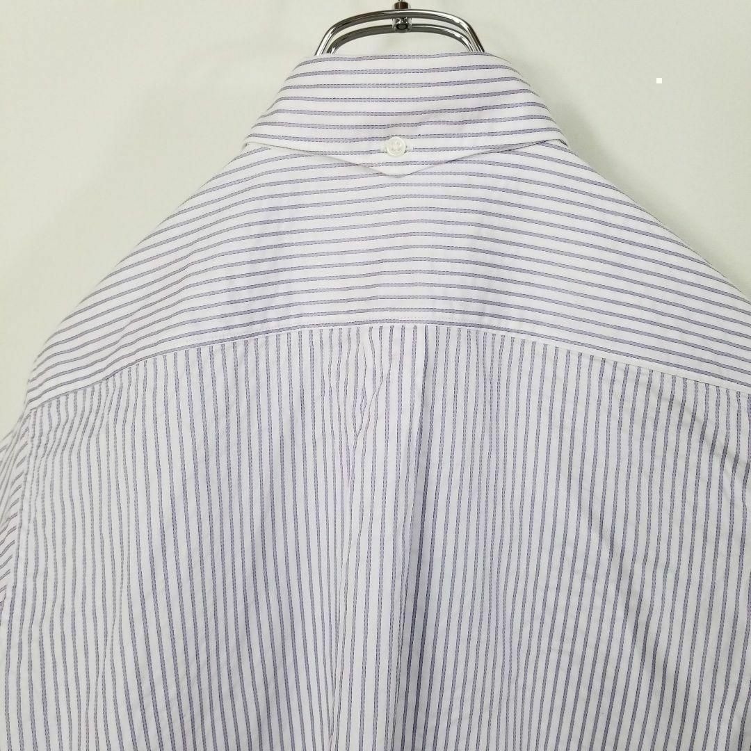 エディフィスEDIFICEボタンダウンシャツ半袖38M紫ストライプ